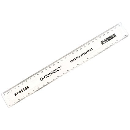 Q-Connect Shatterproof 300mm Clear Ruler