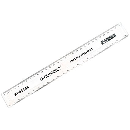 Q-Connect Shatter Resistant Ruler 30cm Clear (Pack of 10)