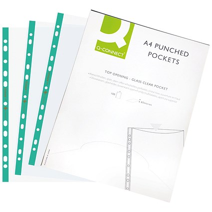 Q-Connect A4 Deluxe Punched Pockets, 65 micron, Top Opening, Pack of 100 Q-Connect A4 Deluxe Punched Pockets, 65 micron, Top Opening, Pack of 100