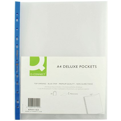Q-Connect A4 Heavy Duty Punched Pockets, 75 micron, Pack of 25