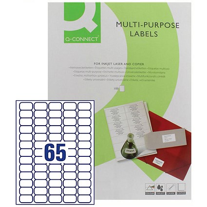 Q-Connect Multi-Purpose Label, 65 per Sheet, 38.1x21.2mm, White, 6500 Labels