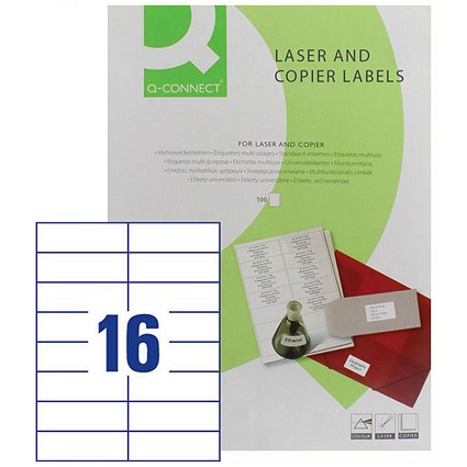 Q-Connect Multi-Purpose Labels, 16 Per Sheet, 105x37mm, White, 1600 ...