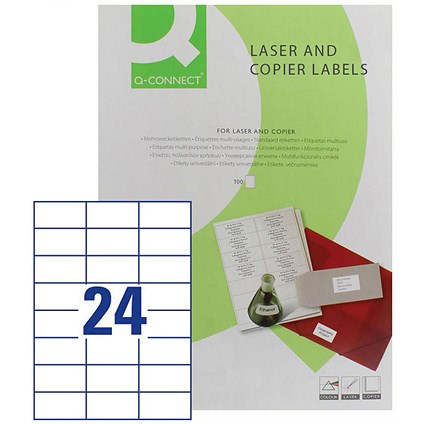 Q-Connect Multi-Purpose Labels, 24 Per Sheet, 70x37mm, White, 2400 Labels