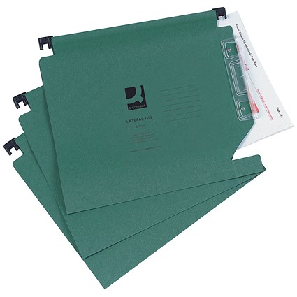 Q-Connect Manilla Lateral Suspension Files, 275mm Width, 15mm V Base, Green, Pack of 25