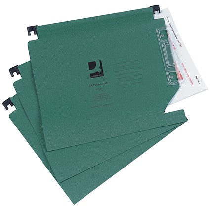 Q-Connect Manilla Lateral Suspension Files, 275mm Width, 15mm V Base, Green, Pack of 25 Q-Connect Manilla Lateral Suspension Files, 275mm Width, 15mm V Base, Green, Pack of 25