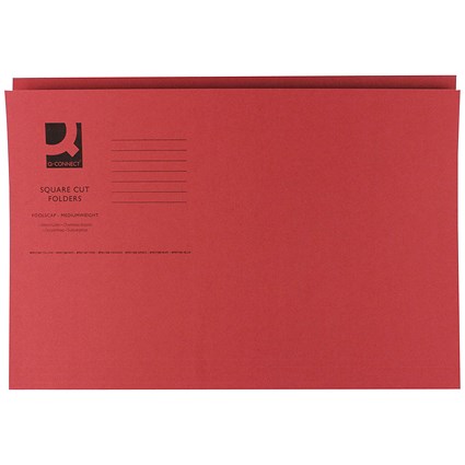 Q-Connect Square Cut Folders, 250gsm, Foolscap, Red, Pack of 100