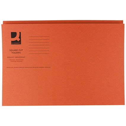 Q-Connect Square Cut Folders, 250gsm, Foolscap, Orange, Pack of 100