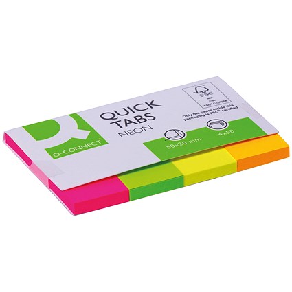 Q-Connect Quick Tabs, 20x50mm, Neon, Pack of 200(50 of each colour)