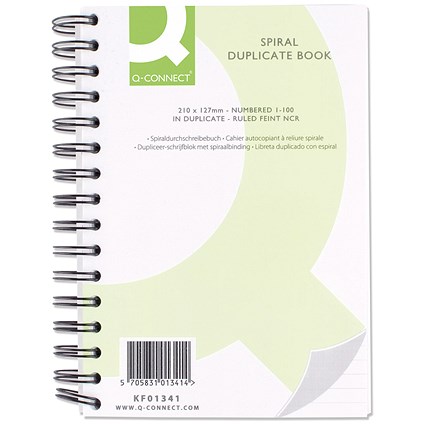 Q-Connect Carbonless Wirebound Duplicate Book, Ruled, 100 Sets, 210x127mm, Pack of 1 Q-Connect Carbonless Wirebound Duplicate Book, Ruled, 100 Sets, 210x127mm, Pack of 1