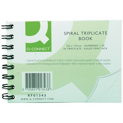 Q-Connect Carbonless Wirebound Triplicate Book, Ruled, 50 Sets, 102x127mm, Pack of 1 Q-Connect Carbonless Wirebound Triplicate Book, Ruled, 50 Sets, 102x127mm, Pack of 1