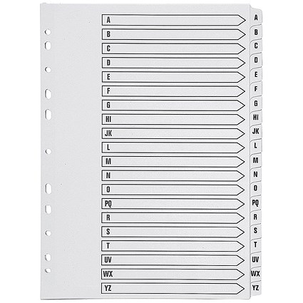Q-Connect Plastic Index Dividers, A-Z, Clear Tabs, A4, White