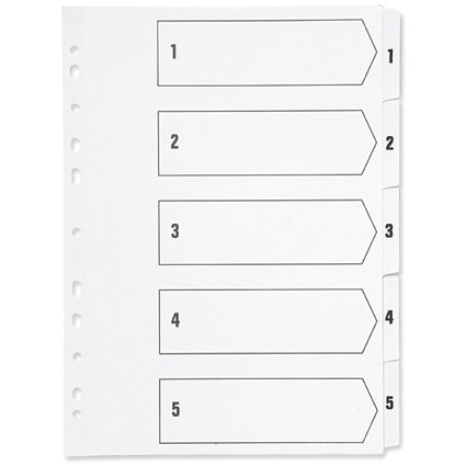 Q-Connect Plastic Index Dividers, 1-5, Clear Tabs, A4, White