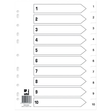 Q-Connect Plastic Index Dividers, 1-10, Clear Tabs, A4, White (Pack of 25) Q-Connect Plastic Index Dividers, 1-10, Clear Tabs, A4, White (Pack of 25)