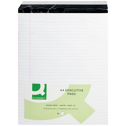Q-Connect Executive Pad, A4, Ruled with Margin, 104 Pages, White, Pack of 10
