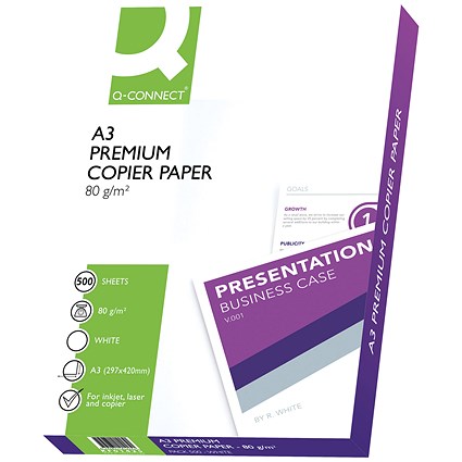 Q-Connect Premium A3 Copier Paper, 80gsm, Ream (500 Sheets)