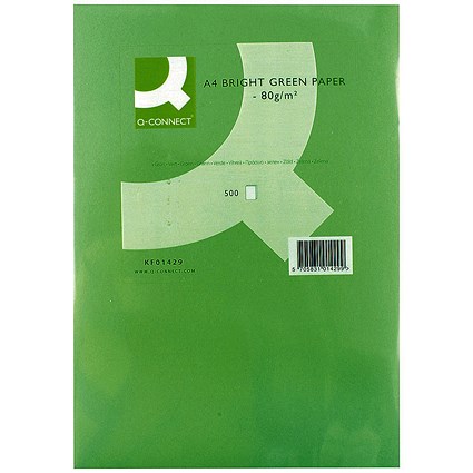 Q-Connect A4 Coloured Paper, Bright Green, 80gsm, Ream (500 Sheets) Q-Connect A4 Coloured Paper, Bright Green, 80gsm, Ream (500 Sheets)