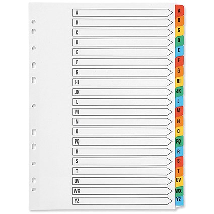 Q-Connect Reinforced Board Index Dividers, A-Z, Multicolour Tabs, A4, White Q-Connect Reinforced Board Index Dividers, A-Z, Multicolour Tabs, A4, White
