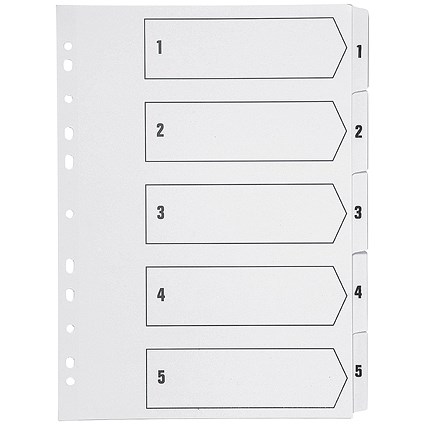 Q-Connect Reinforced Board Index Dividers, 1-5, Clear Tabs, A4, White