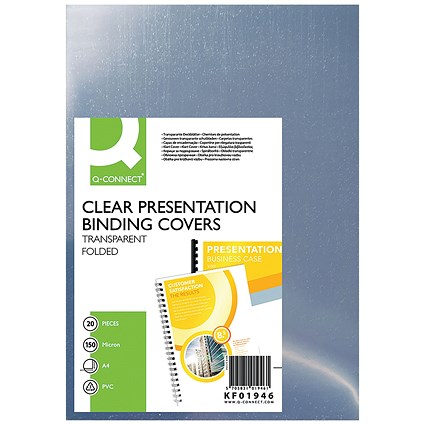 Q-Connect Clear Binding Folder, 150 micron, A4, Pack of 20 Q-Connect Clear Binding Folder, 150 micron, A4, Pack of 20