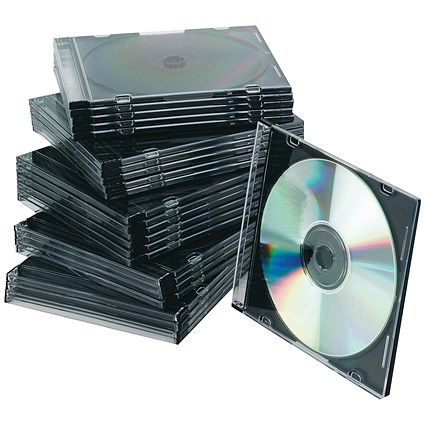 Q-Connect Slim Jewel CD Case, Black, Pack of 25