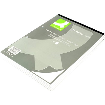 Q-Connect Refill Pad, A4, 6mm Ruled with Margin, 160 Pages, Pack of 10
