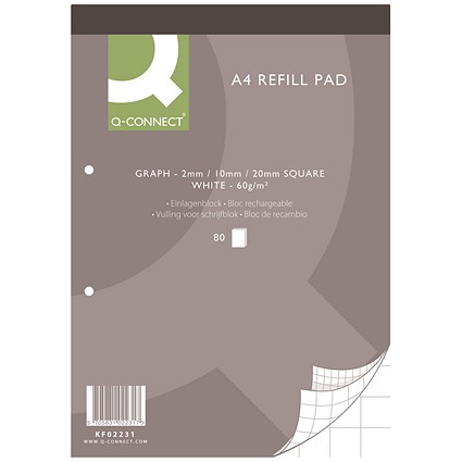 Q-Connect Refill Pad, A4, Graph, 2 Holes, Head Bound, 80 Leaf, Pack of 10 | Paperstone