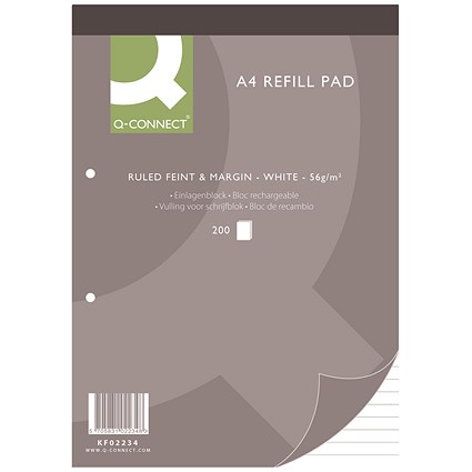 Q-Connect Refill Pad, A4, Ruled with Margin, 200 Pages, Pack of 5