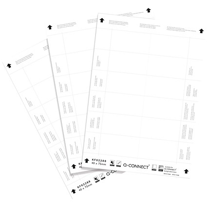 Q-Connect Name Badge Inserts, 75x40mm, 25 Sheets x 12 Inserts