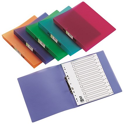 Q-Connect A4 Ring Binder, 2 O-Ring, 25mm Capacity, Frosted Assorted, Pack of 12