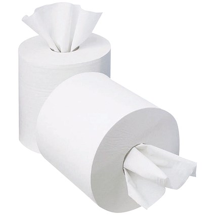 2Work 1-Ply Mini Centrefeed Roll, 120m, White, Pack of 12