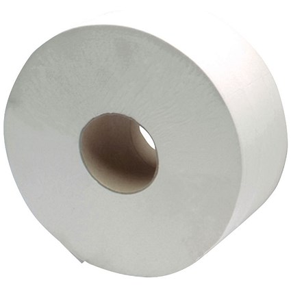 2Work Jumbo Toilet Roll, 2-Ply, 60mm Core, Pack of 6
