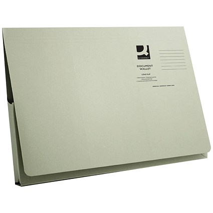 Q-Connect Full Flap Document Wallets, 300gsm, Foolscap, Green, Pack of 50