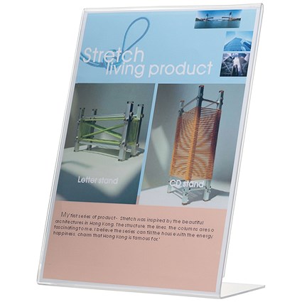 Q-Connect Slanted L-Shaped Sign Holder, A4, Clear
