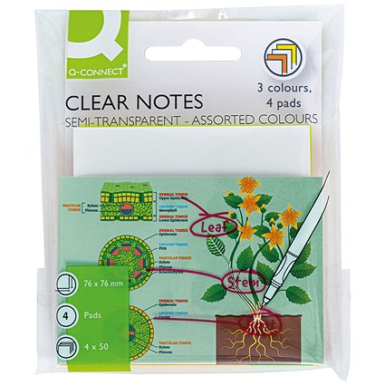 Q-Connect Clear Notes 76x76mm Semi-Transparent Assorted (Pack of 4)