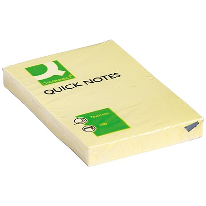 Q-Connect Quick Notes, 51 x 76mm, Yellow, Pack of 12 x 100 Notes Q-Connect Quick Notes, 51 x 76mm, Yellow, Pack of 12 x 100 Notes