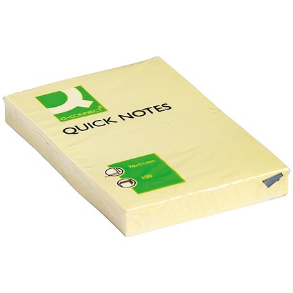 Q-Connect Quick Notes, 51 x 76mm, Yellow, Pack of 12 x 100 Notes