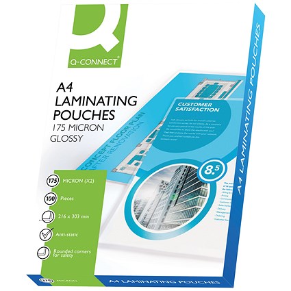 Q-Connect A4 Laminating Pouches, 350 Microns, Glossy, Pack of 100