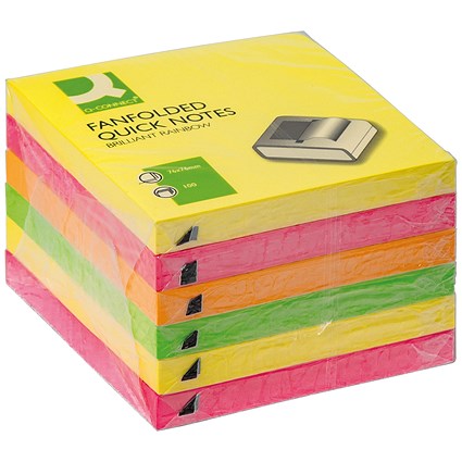 Q-Connect Fanfold Notes, 75 x 75mm, Neon, Pack of 6 x 100 Fanfold Notes