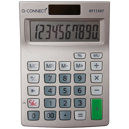 Q-Connect Semi-Desktop Calculator, 10 Digit, Solar and Battery Power, Grey