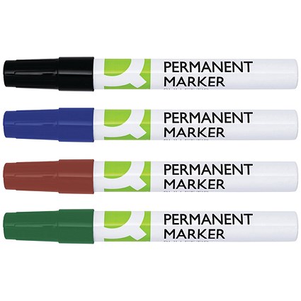 Q-Connect Permanent Marker Bullet Tip 4mm Assorted Pack of 4