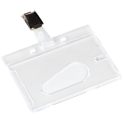 Q-Connect Rigid Credit Card Sized Name Badge Holder and Clip, 68x91mm, Clear, Pack of 10