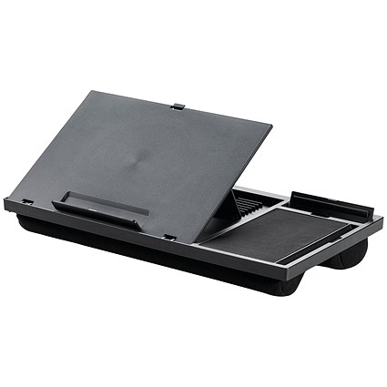 Q-Connect Laptop Stand with Mousepad and Phone Holder, Adjustable Height and Tilt, Black Q-Connect Laptop Stand with Mousepad and Phone Holder, Adjustable Height and Tilt, Black
