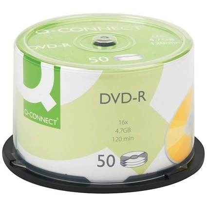 Q-Connect DVD-R Writable Blank DVDs, Cake Box, 4.7gb/120min Capacity, Pack of 50