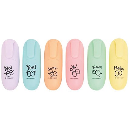 Q-Connect Fun Mini Highlighter Pens, Pastel Assorted, Pack of 6 Q-Connect Fun Mini Highlighter Pens, Pastel Assorted, Pack of 6