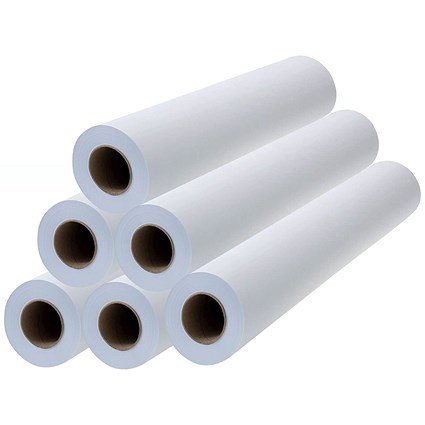 Q-Connect Paper Roll, 610mm x 45m, White, 90gsm, Pack of 6 Rolls