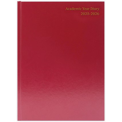 Q-Connect A4 Academic Diary, Day Per Page, Burgundy, 2025-2026