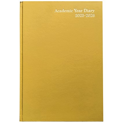 5 Star A4 Academic Diary, Day Per Page, Yellow, 2025-2026