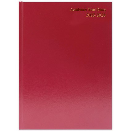 Q-Connect A5 Academic Diary, Day Per Page, Burgundy, 2025-2026