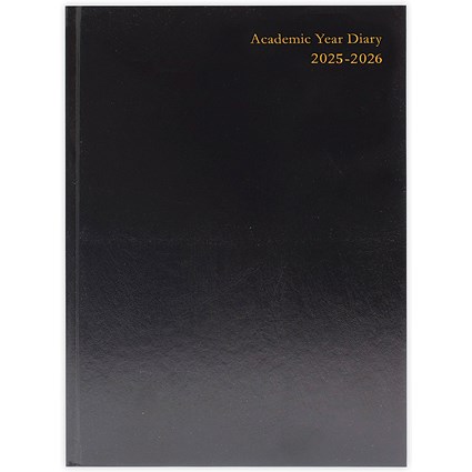 5 Star A5 Academic Diary, Day Per Page, Black, 2025-2026