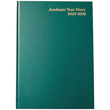 5 Star A5 Academic Diary, Day Per Page, Green, 2025-2026